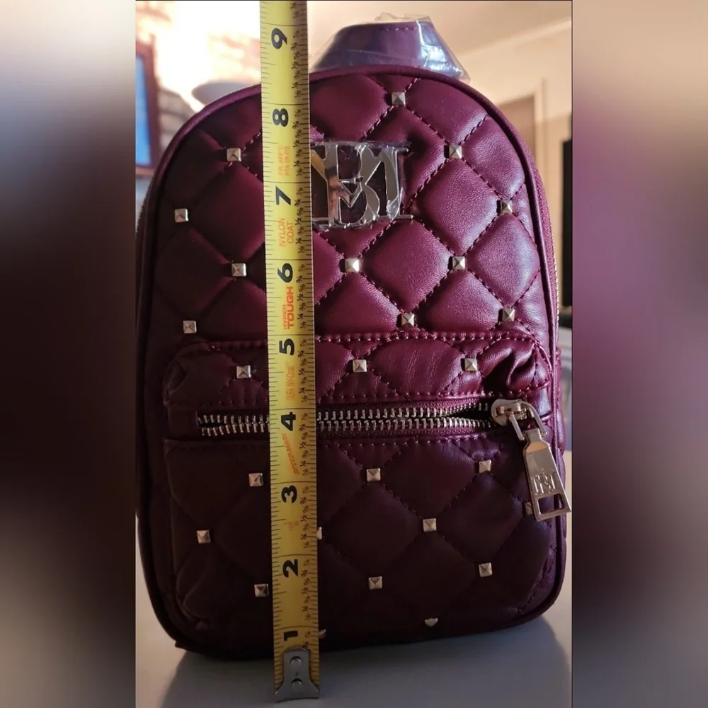 Badgley Mischka Small Quilted Diamond studded Burgundy Backpack